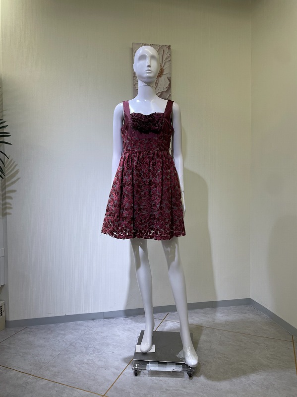 【レンタルドレス 4146】花柄刺繍シアーレース切替フロントサテンフリルフレアミニドレス パープル